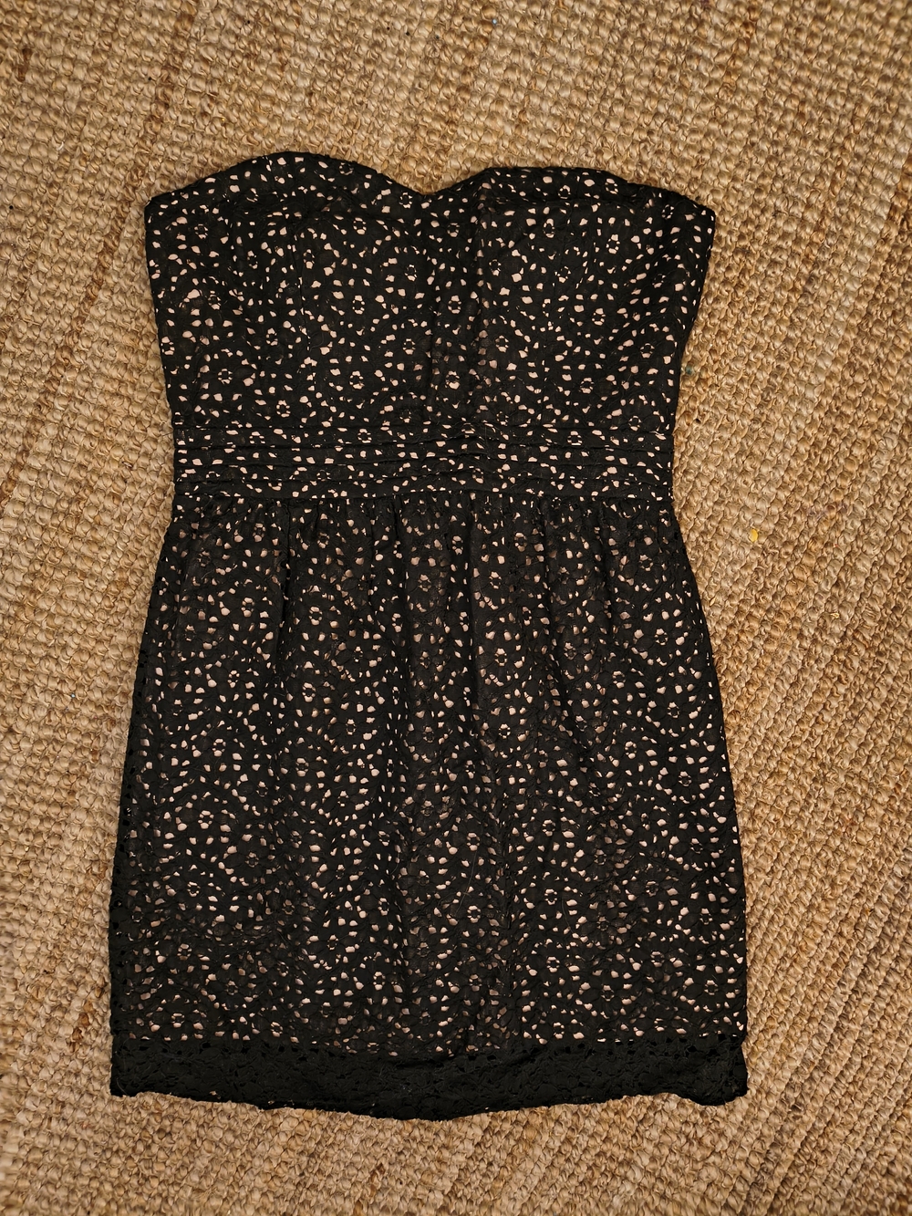 Forever 21 Black Strapless Lace Dress with Nude Underlay